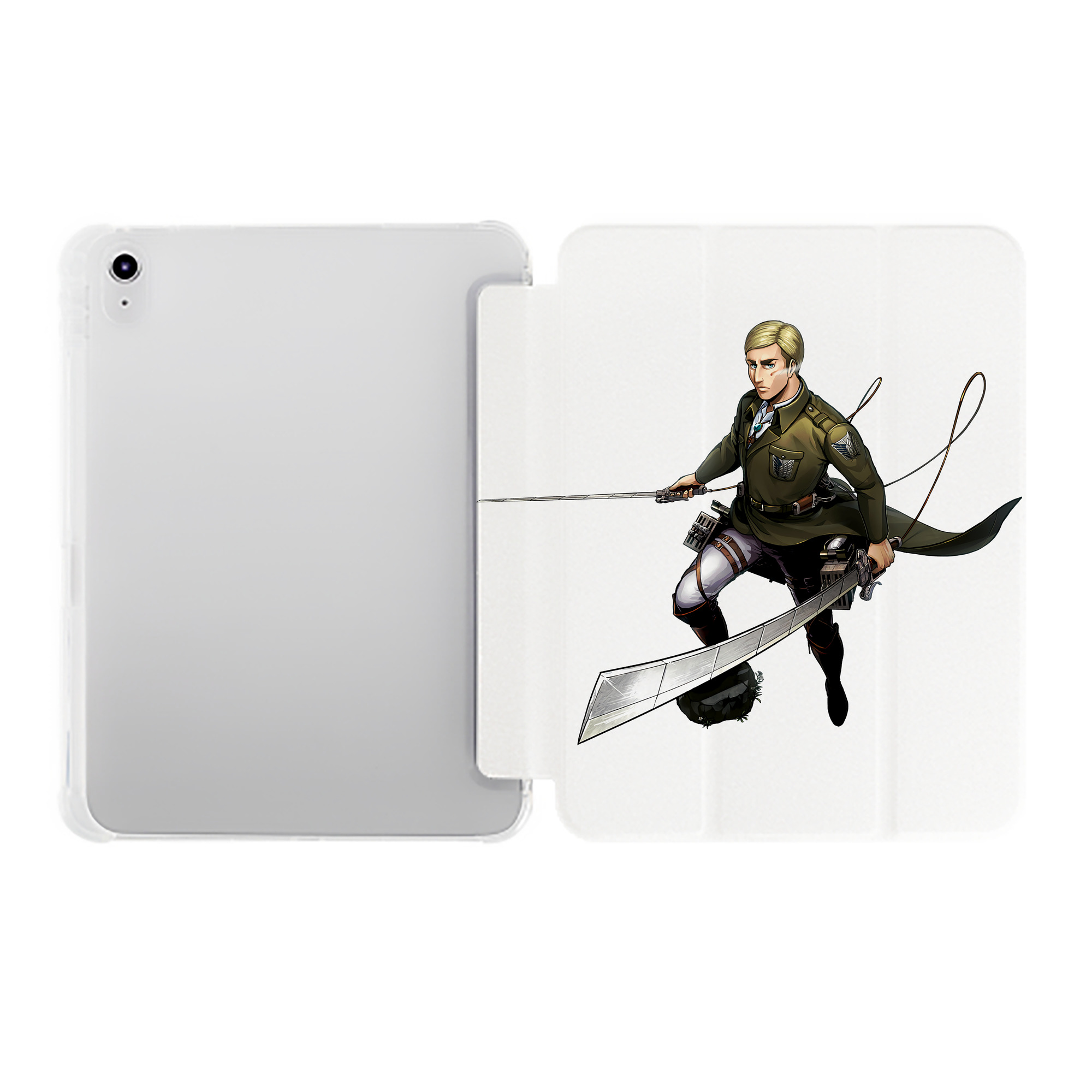 （画像用） 進撃の巨人 エルヴィン・スミス Attack on Titan Erwin Smith IPad ケース ペン収納付き 三つ折りスタンド PUレザー×シリコン 対応機種9.5/10.5/10.9インチ
